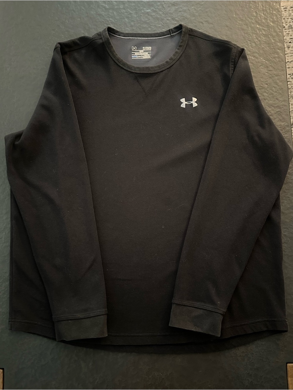 Under Armour Black, Henley Long-Sleeve Crew with Silver UA Logo
